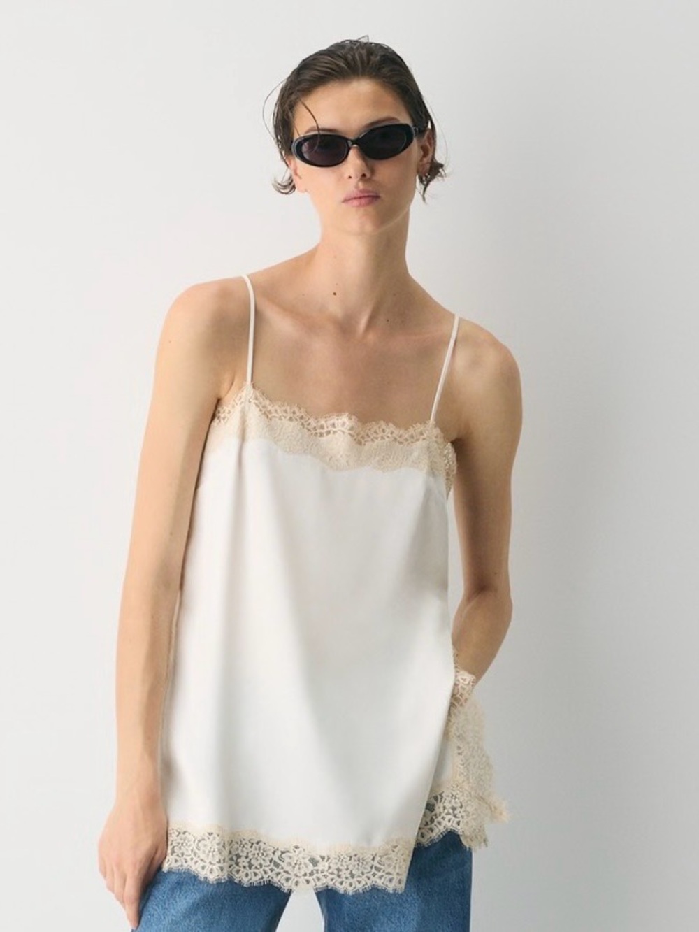 Aritzia Serif Satin Camisole / Whimsy Satin Short Set (S) LT BR/SPKLG CHMPGN